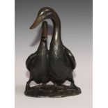 Contemporary School, a dark patinated bronze, Going Steady, a pair of ducks, 33.5cm high
