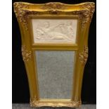 A modern rectangular bevelled glass mirror, with neoclassical inset panel relief, gilt frame,