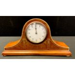 A Edwardian mantel clock, inlaid with ivorine ribbon swags, white dial, Arabic numerals, 17cm high