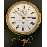 A William Jenkins of Dumbarton ships bulkhead/wall clock, white enamel dial, bold Roman numerals,