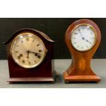 An Edwardian inlaid mahogany balloon clock, 23.5cm high; a Gustav Becker mahogany cased mantel