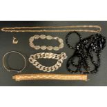 Jewellery - a 9ct gold fancy link necklace, 7g; silver heavy weight bracelet etc 132.5g gross; jet