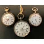 A continental 925 silver open face fob watch; others 800 grade etc, (3)