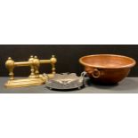 Metal ware - Art nouveau pewter dish; 19th century copper bowl/mould; pair of brass door stops