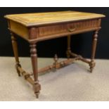 An early 20th century French Provincial style walnut side table / Lowboy, over-sailing top with