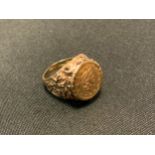 A 19th century 1 Taller set signet ring, 9ct gold shank, size L, 3.9g gross