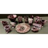 Glass - Victorian Davidson purple marbled glass ware; other Sowerby