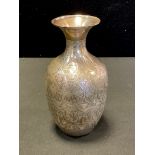 An Egyptian silver vase, all-over geometric decoration, impressed marks, 14.7cm high, 166.5g