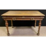 A French Provincial style walnut Lowboy side table, over-sailing top with moulded edge, pair of