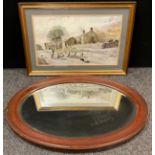 A Victorian mahogany framed oval wall mirror / looking glass, bevelled glass, 64.5cm x 90cm; a