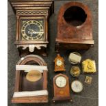 Clocks, case, spares, inc fusee movement, Edwardian inlaid Lancet clock, mahogany domes case etc