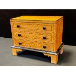 A satinwood miniature chest, three long drawers, bracket feet, 33cm high, 39cm high