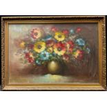 English school, impressionist flowers in a vase, indistinctly signed C. Morgan?, oil on canvas, 60.