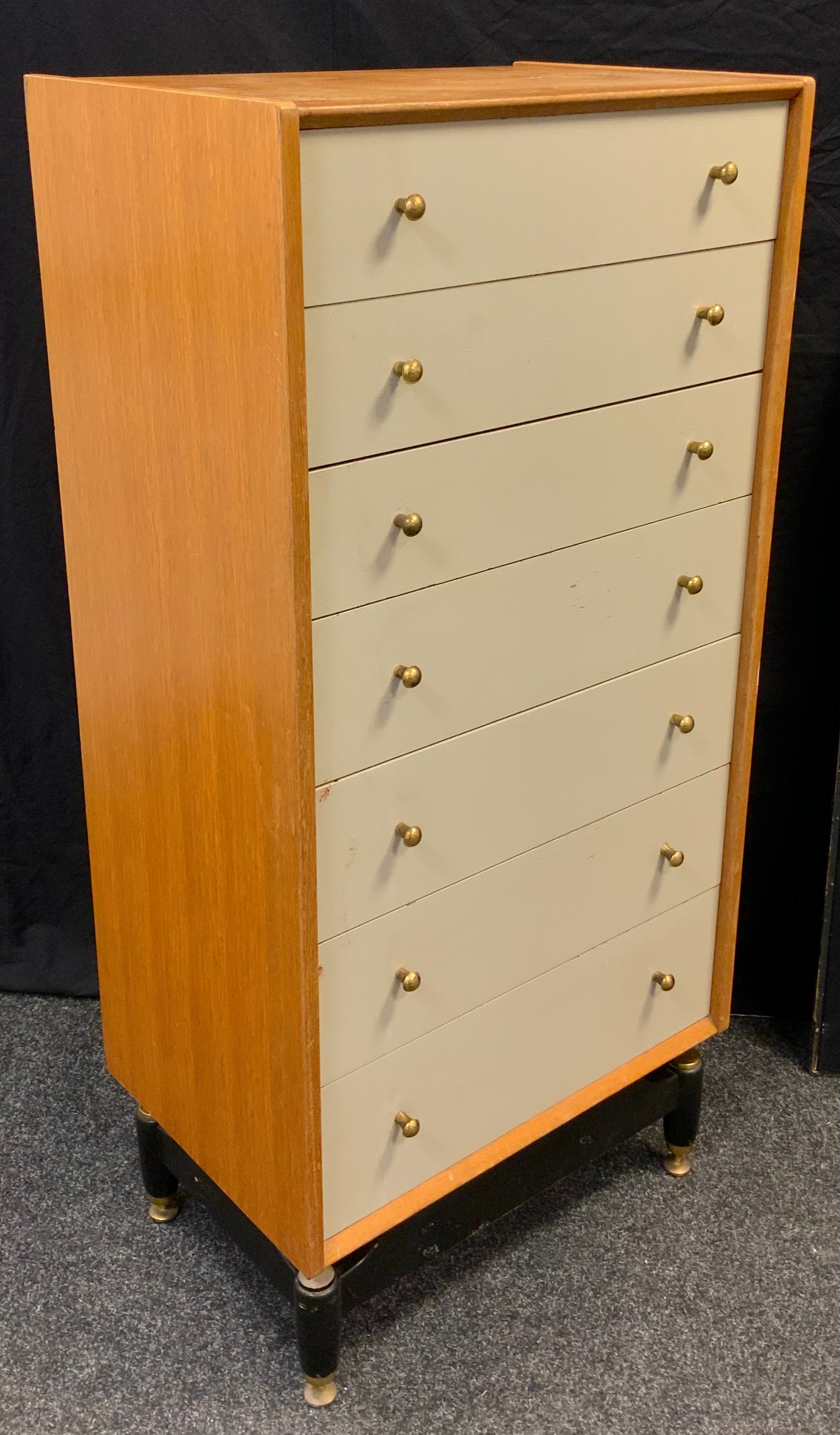 A G-Plan, Librenza model, oak tall boy chest of seven drawers, mid 20th century, 128cm tall x 60.5cm