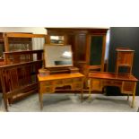 An Edwardian inlaid mahogany five piece bedroom suite, wardrobe with central cupboard and four