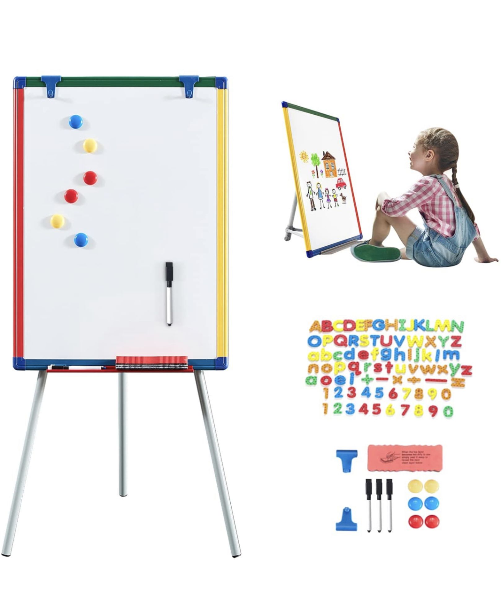 Makello Whiteboard Easel with Magnetic Letters and Numbers RRP £43.99