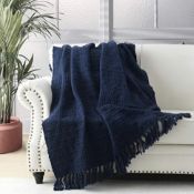Thick Chuncky Knitted Navy Blue Throw