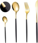 Black and Gold Cutlery, COPOTI Black Handle 24 Piece Stainless Steel RRP £36.99