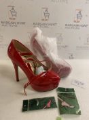 OCHENTA Women's Red Platform Pump Party Dress High Heel Size 225 RRP £35