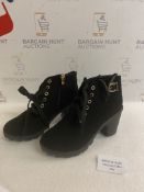 Womens Ankle Boots High Heels-Thick Platform Zipper Short Boots, Size 38 RRP £32.99