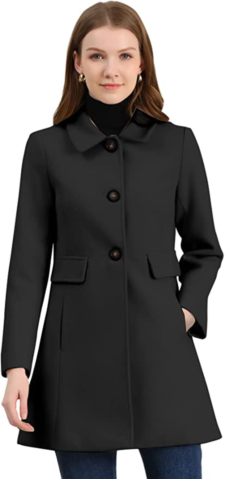 RRP £81.99 Allegra K Women's Vintage Lapel Collared Overcoat Single Breasted Mid-Long Coat, L