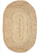 Oval Jute Rug for Decorative Home 152 x 91 cm Natural Fibers Handmade Woven Braided Area Rug