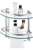 KES Bathroom Corner Shelf Glass Bathroom Shelf with Towel Rail RRP £40