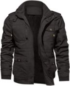 KEFITEVD RRP £58.99 Men's Fleece Multi Pocket Military Jacket with Removable Hood, Large
