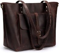 S-ZONE Women Vintage Genuine Leather Tote Bag Large Shoulder Purse RRP £85.99