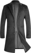 iCKER Mens Wool Coat Long Trench Coat Peacoat Jacket, Medium RRP £76.99