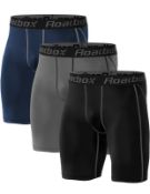 Roadbox Compression Shorts Mens 3 Pack Sports Underwear, Large RRP £25.99