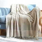 RRP £152 Set of 8 x NeuWook Knitted Fringe Pure Khaki Blanket Soft Throw 127 x 152 cm