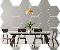 RRP £120 Set of 10 x Hexagon Mirror Wall Stickers [24 pack] Removable Mirror Tiles