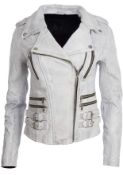 Aviatrix Women's Real Leather Cross-Zip Multi-Zip Biker Jacket, 3XL RRP £79.99