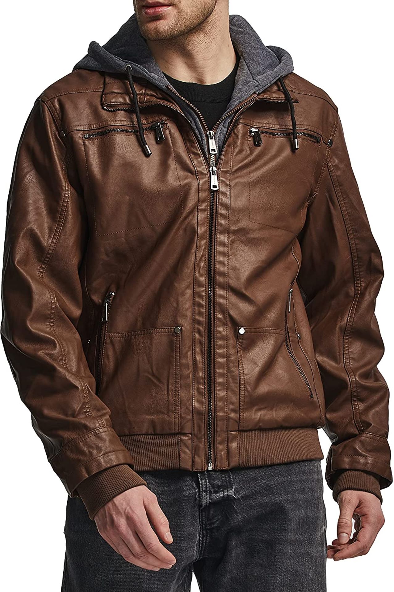 RRP £59.99 Wantdo Men's Faux Leather Jacket Motorcycle Bomber Jacket, Small