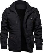 RRP £58.99 KEFITEVD Men's Fleece Jacket Military Jacket with Removable Hood, Medium