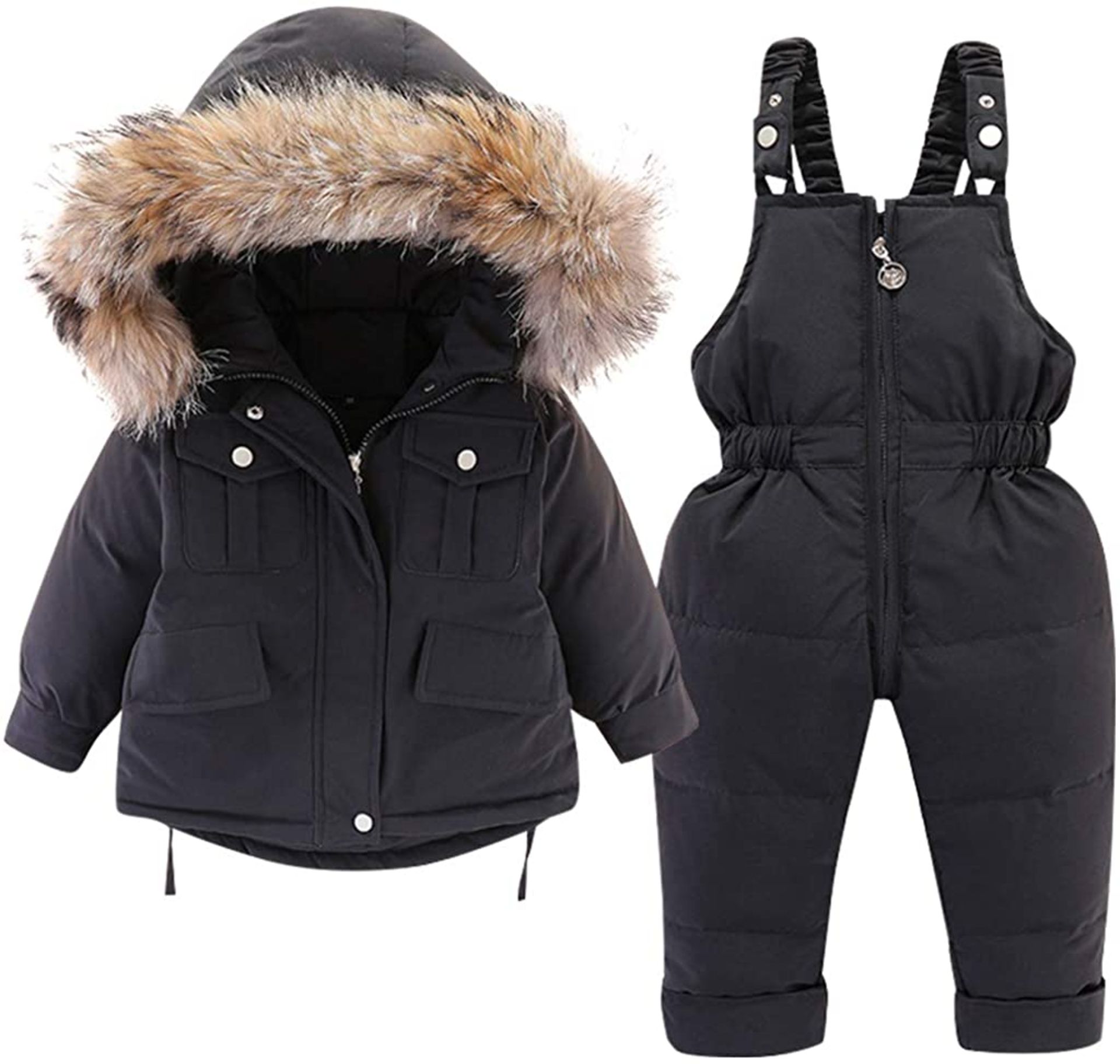 RRP £60 Minizone Kids Snowsuit Hooded Down Jacket + Snow Bib Pants Baby Girls Ski Suit