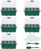 RRP £144 Set of 12 x Danolt 5 Pack 60 Cells Seed Trays, Heightened Lids Plant Germination Trays