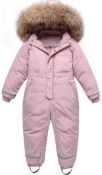 RRP £60 Minizone Kids One Piece Ski Suit Hooded Waterproof Toddler Overall