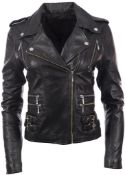 RRP £89.99 Aviatrix Women's Real Leather Cross-Zip Multi-Zip Biker Jacket, Black Medium