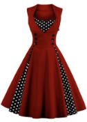 Axoe Womens 1950s Vintage Rockability Dress with Polka Dot Print, 5XL