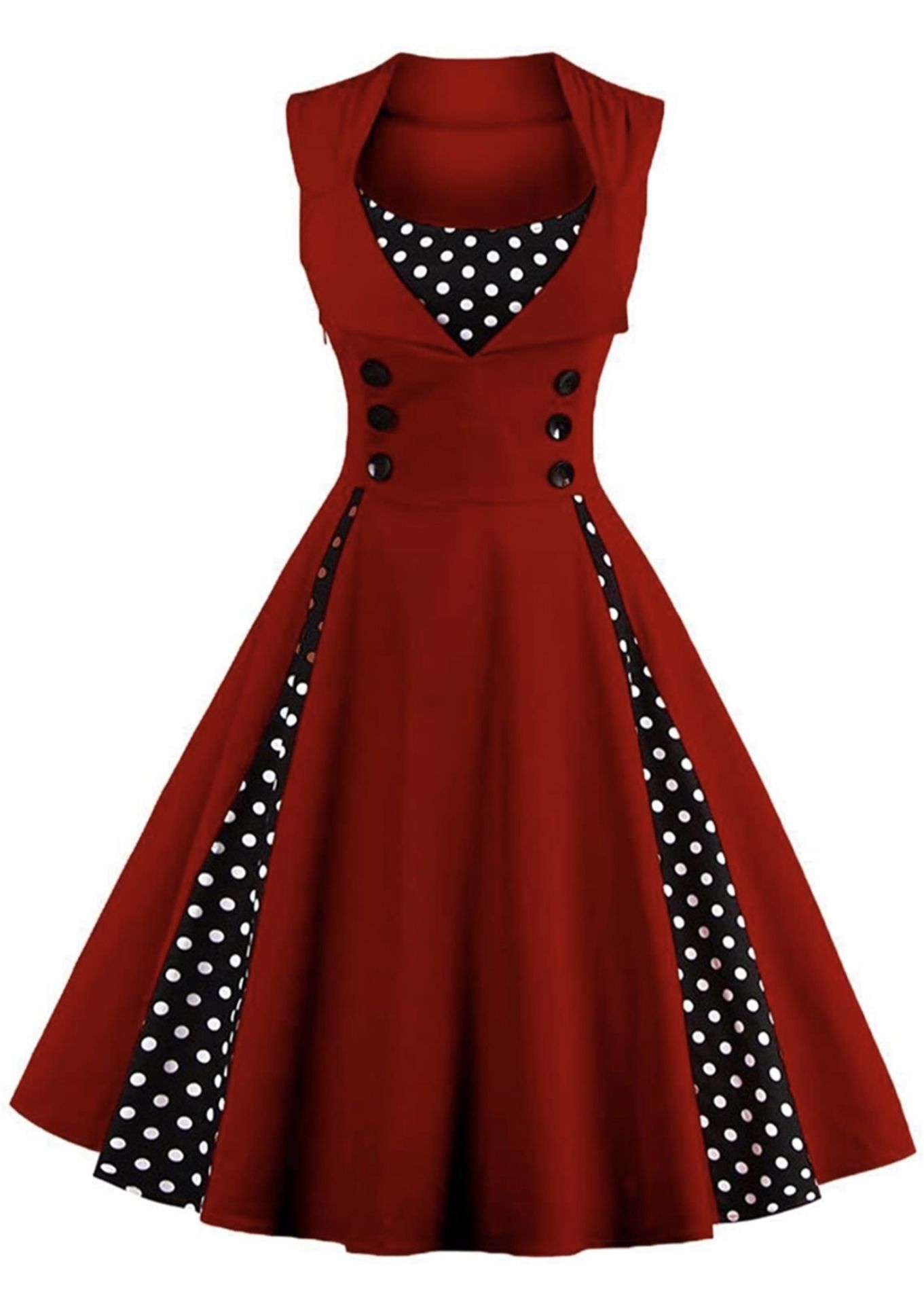 Axoe Womens 1950s Vintage Rockability Dress with Polka Dot Print, L