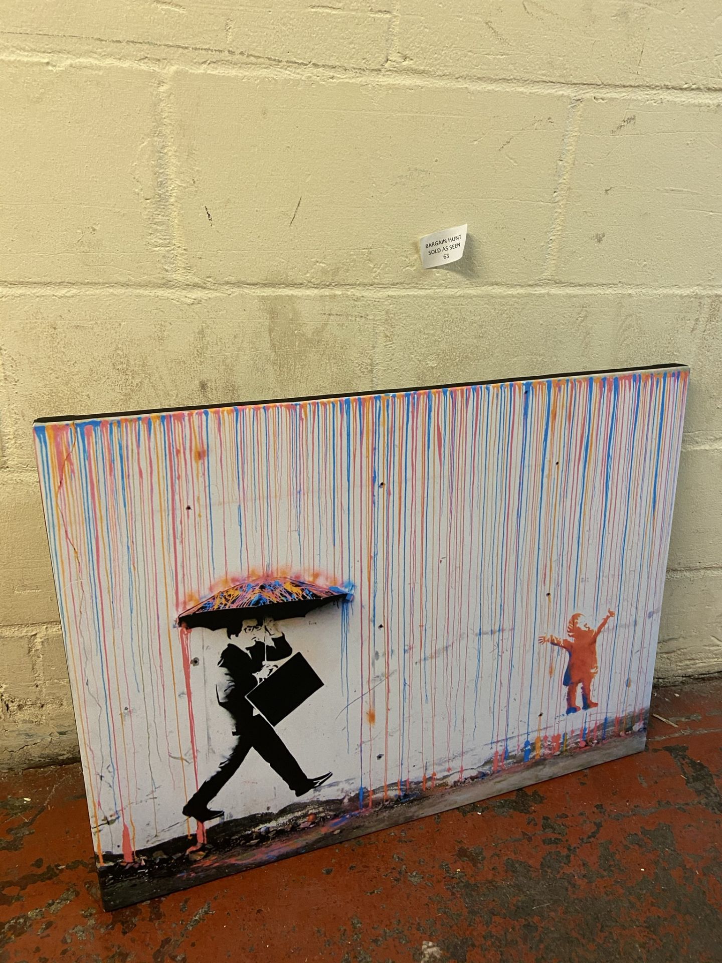 Banksy Style Coloured Rain CMYK by Skurktur Canvas Wall Art (34 x 24 Inch) RRP £36.99 - Image 2 of 2