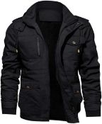RRP £58.99 KEFITEVD Men's Fleece Jacket Thick Warm Coat Multi Pocket Military Jacket, Medium