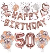 Rose Gold 50th Birthday Decorations, 3 Packs RRP £50