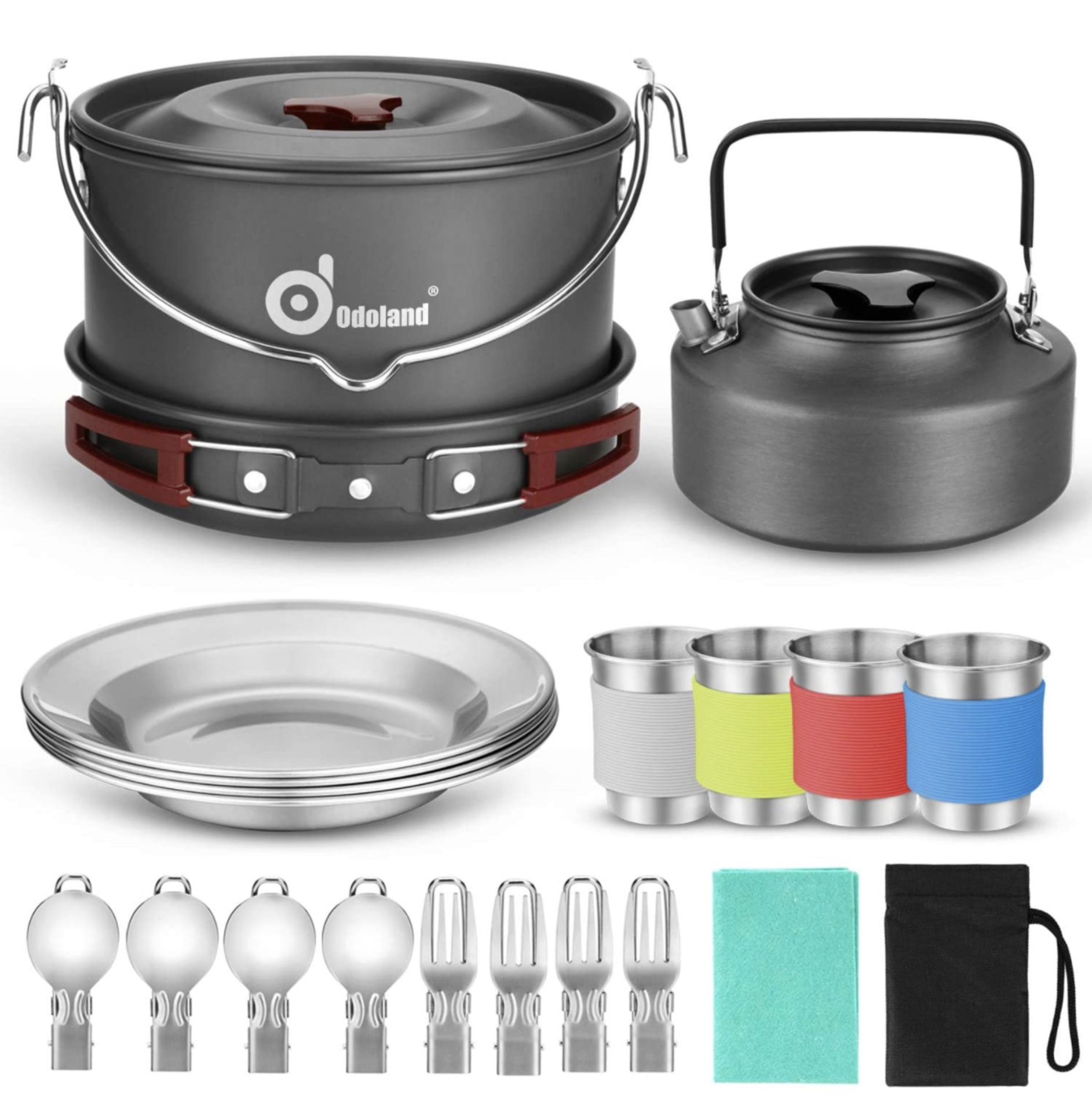 Odoland Camping Cookware Kit Portable Stainless Steel Cooking Set RRP £50