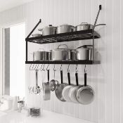 RRP £59.99 KES Pan Rack Wall Mounted Kitchen Hanging Rack, 2 Tiers Kitchen Wall Shelf