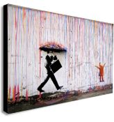 Banksy Style Coloured Rain CMYK by Skurktur Canvas Wall Art (34 x 24 Inch) RRP £36.99