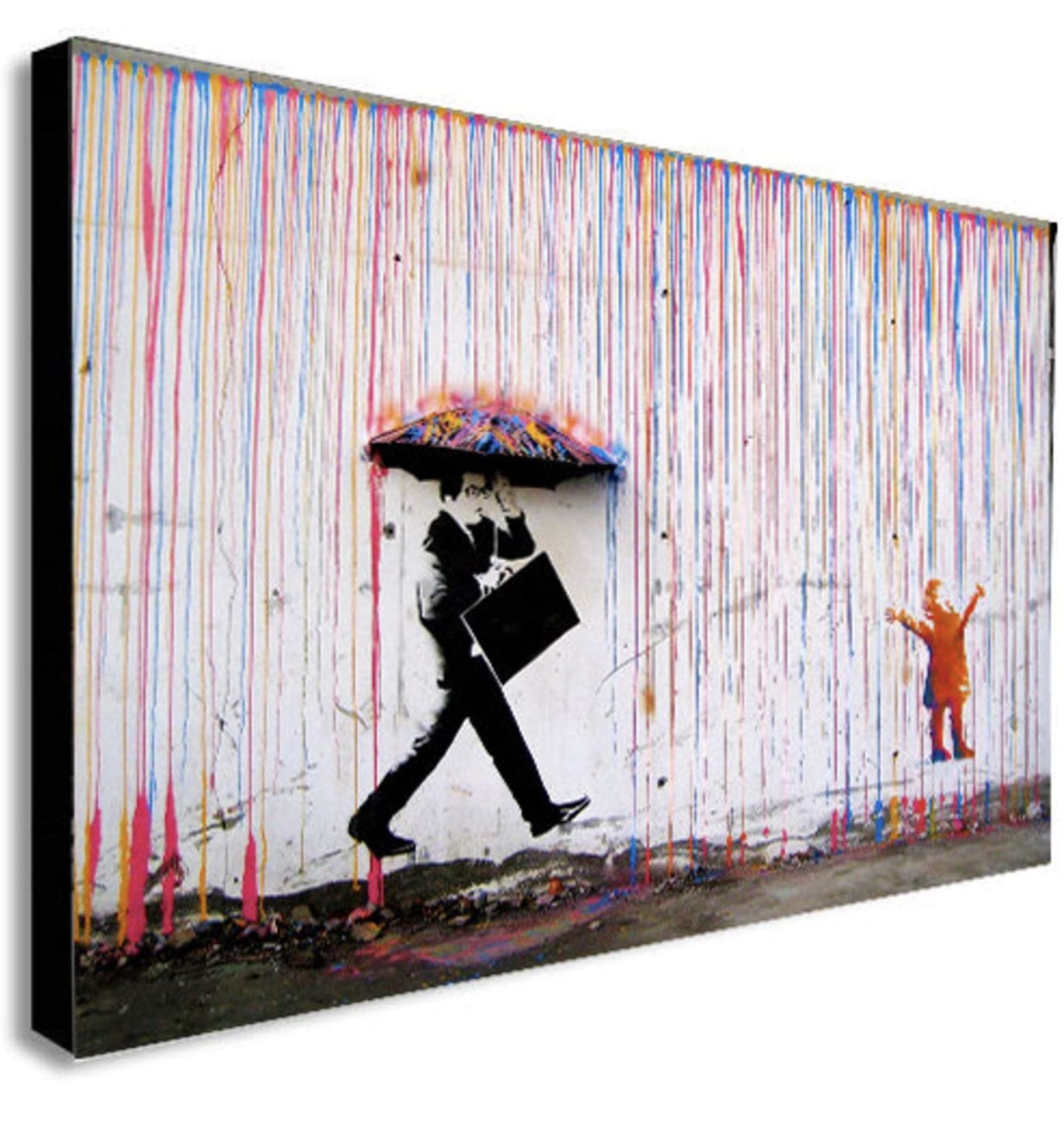 Banksy Style Coloured Rain CMYK by Skurktur Canvas Wall Art (34 x 24 Inch) RRP £36.99