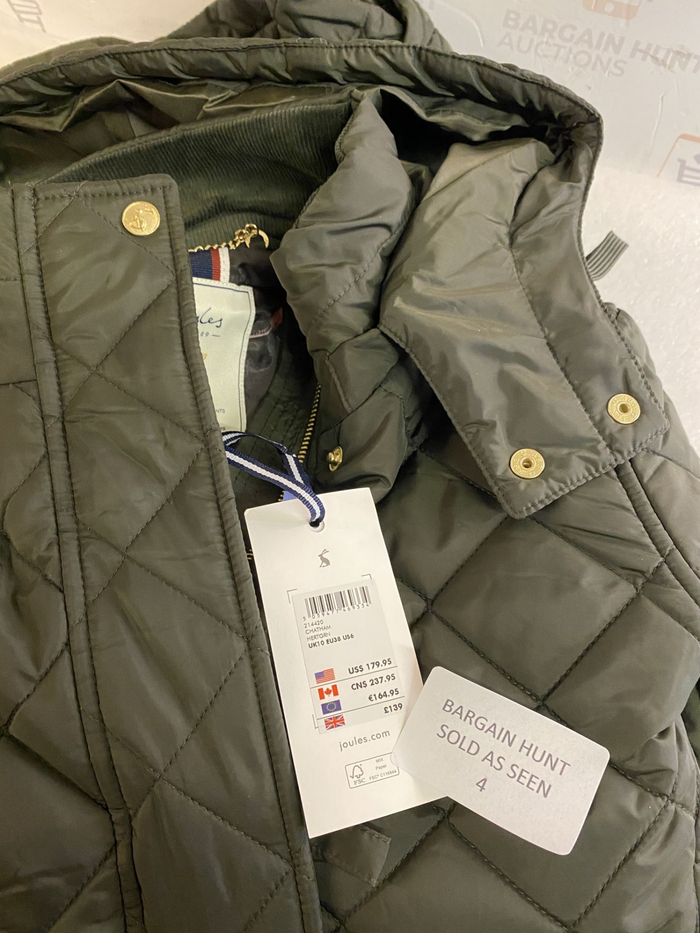 Joules Womens Chatham Quilted Coat Heritage Green, UK 10 RRP £139 - Image 2 of 2